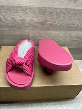 Anne Klein Hot Pink Knotted Platform Slide Sandals #256